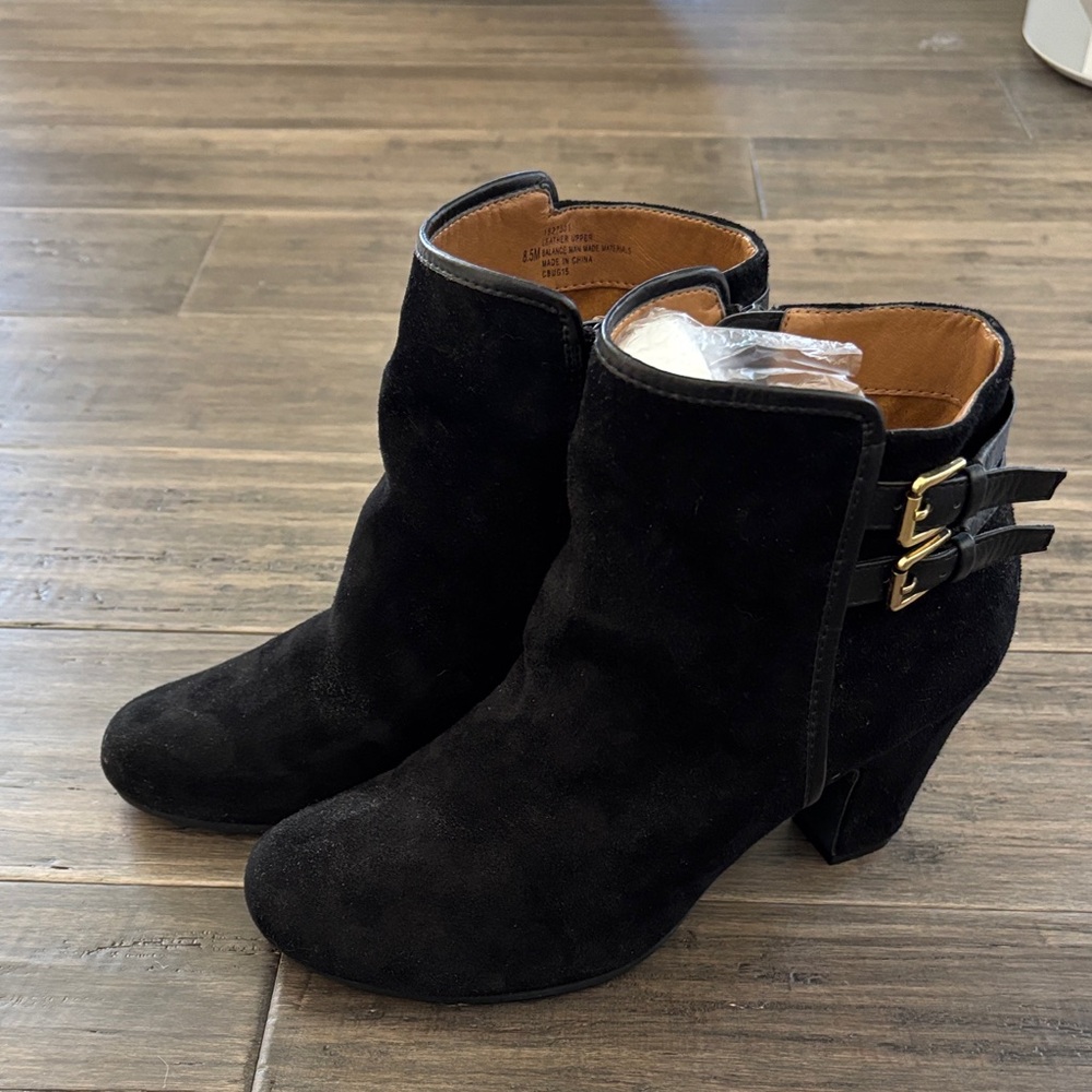 Sofft Black Suede Ankle Boots with Buckle Detail